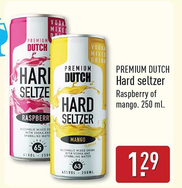 Premium Dutch Hard seltzer Raspberry of mango. 250 ml.