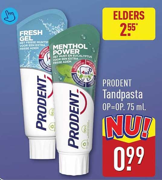 PRODENT Tandpasta OP=OP. 75 ml. NU!