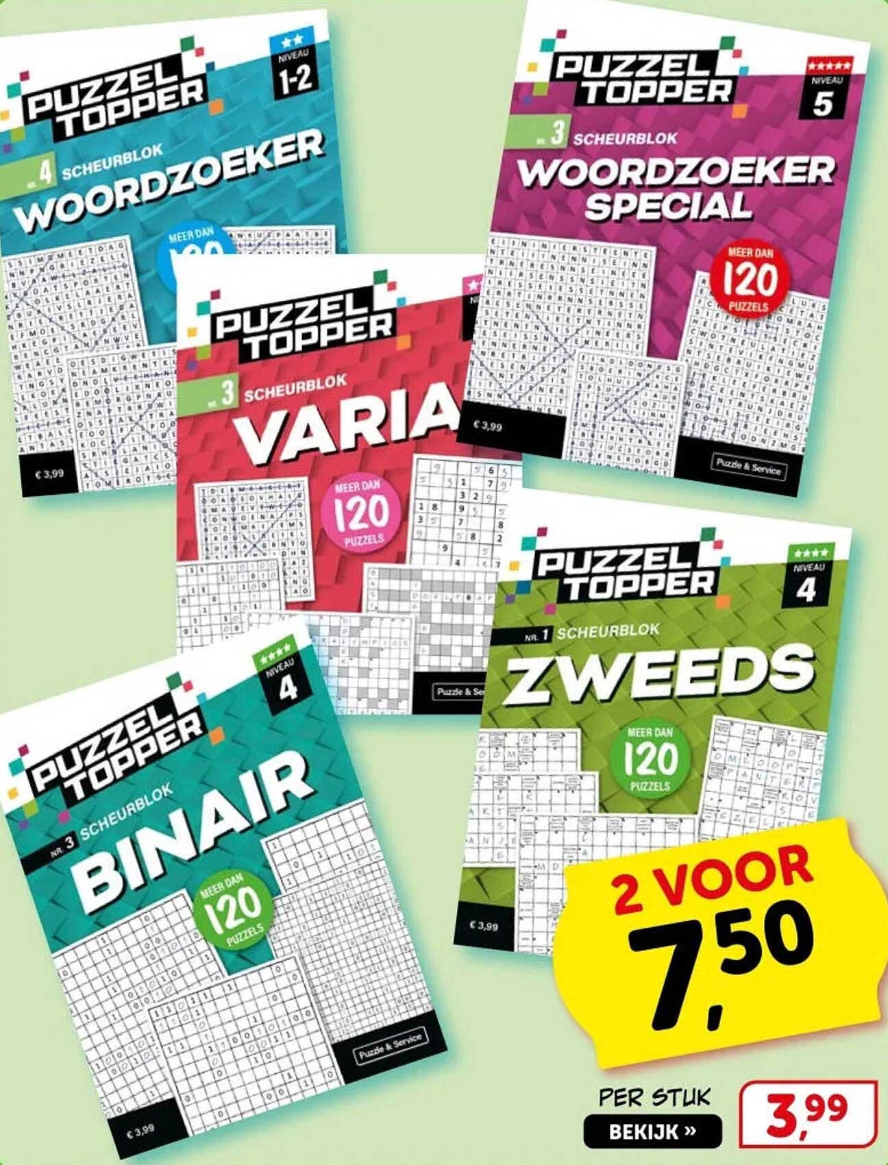 Puzzel Topper Scheurblok Binair, Zweeds, Woordzoeker of Woordzoeker Special 2 voor 7,50
