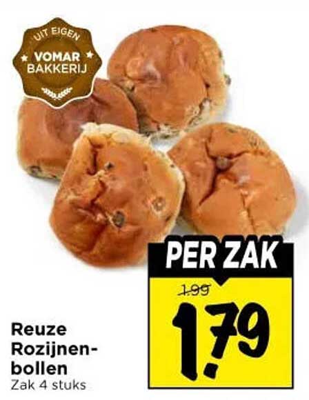 Reuze Rozijnen-bollen Zak 4 stuks
