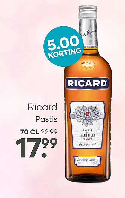 Ricard Pastis 70 CL 5.00 KORTING