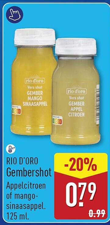 RIO D'ORO Gembershot Appelcitroen of mango-sinaasappel. 125 mL. -20%
