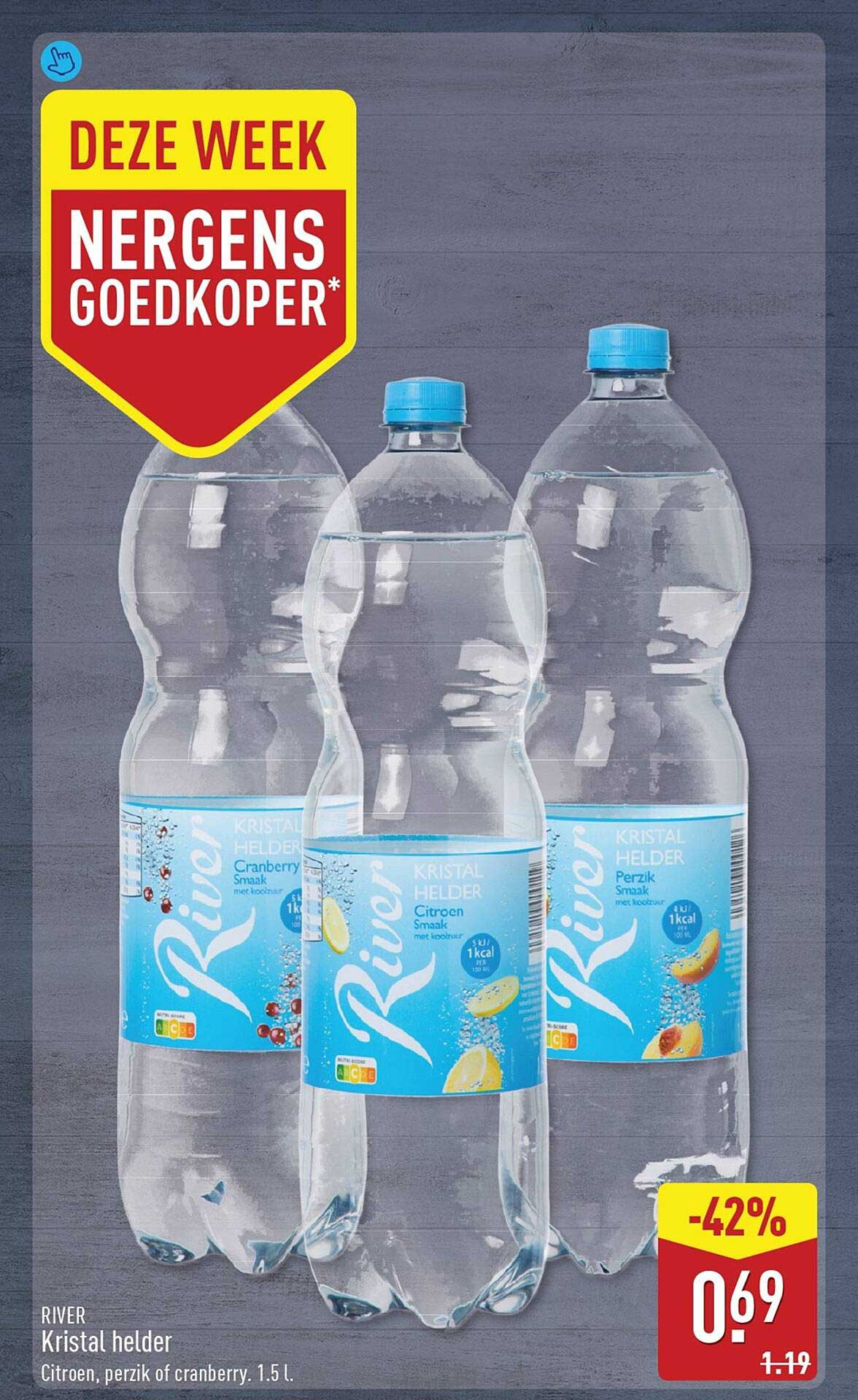 RIVER Kristal helder Citroen, perzik of cranberry. 1.5 L.