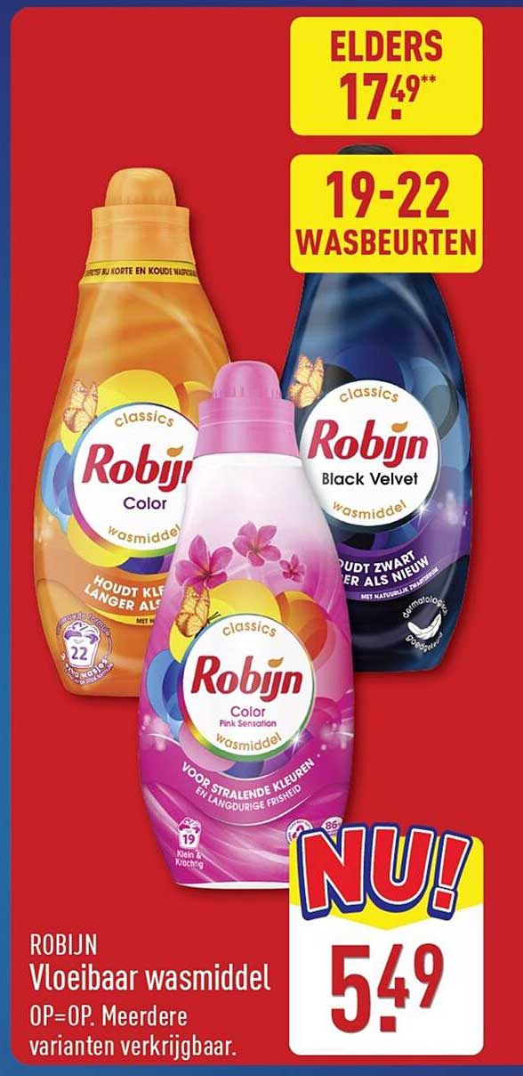 ROBIJN Vloeibaar wasmiddel OP=OP. Meerdere varianten verkrijgbaar.