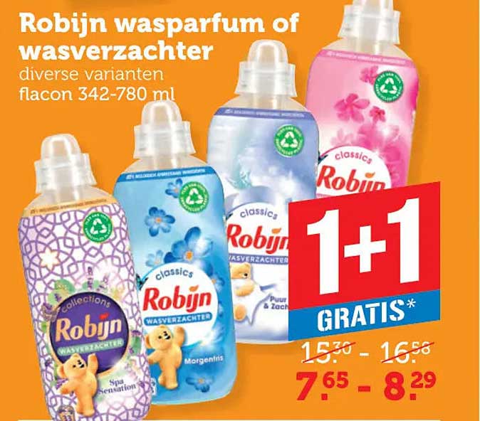 Robijn wasparfum of wasverzachter diverse varianten flacon 342-780 ml 1+1 GRATIS