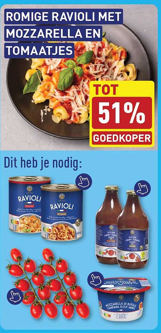 ROMIGE RAVIOLI MET MOZZARELLA EN TOMATJES TOT 51% GOEDKOPER