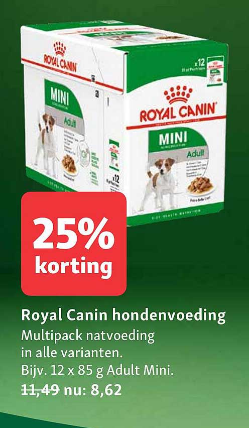 Royal Canin hondenvoeding Multipack natvoeding in alle varianten. Bijv. 12 x 85 g Adult Mini. 25% korting