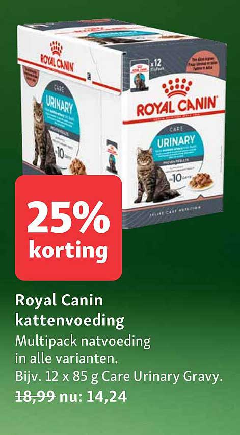 Royal Canin kattenvoeding Multipack natvoeding in alle varianten. Bijv. 12 x 85 g Care Urinary Gravy. 25% korting