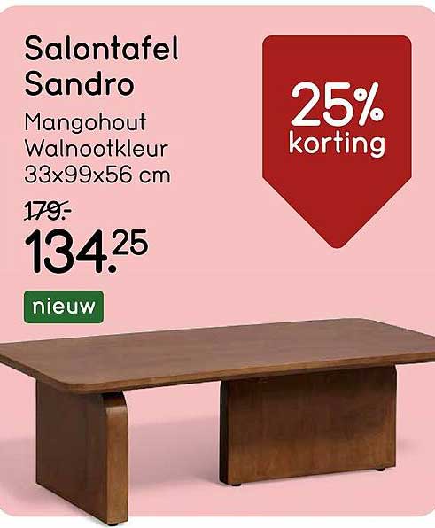 Salontafel Sandro Mangohout Walnootkleur 33x99x56 cm 25% korting