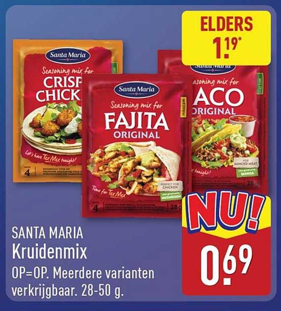 SANTA MARIA Kruidenmix OP=OP. Meerdere varianten verkrijgbaar. 28-50 g. NU!