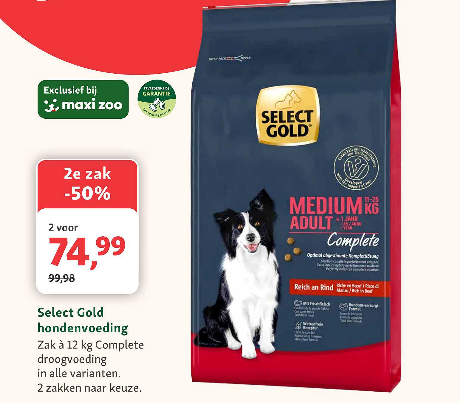 Select Gold hondenvoeding Zak à 12 kg Complete droogvoeding in alle varianten. 2 zakken naar keuze. 2e zak -50%