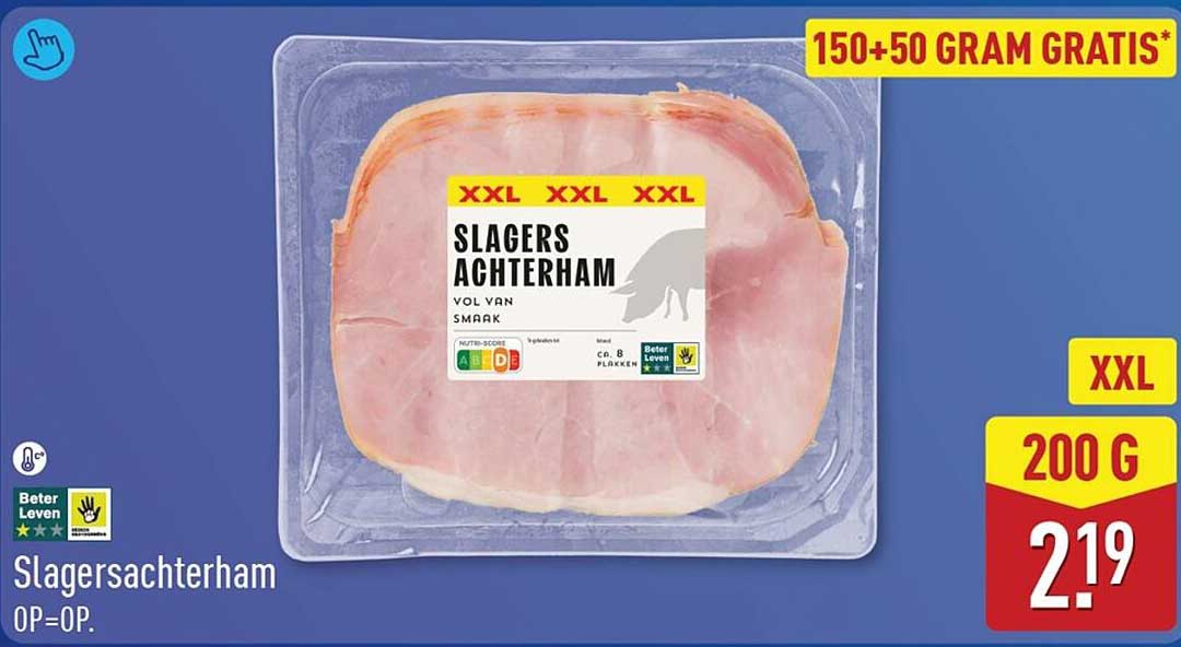 Slagersachterham 150+50 gram gratis*