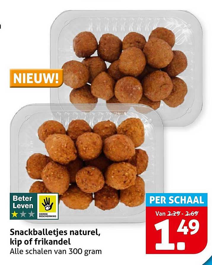 Snackballetjes naturel, kip of frikandel