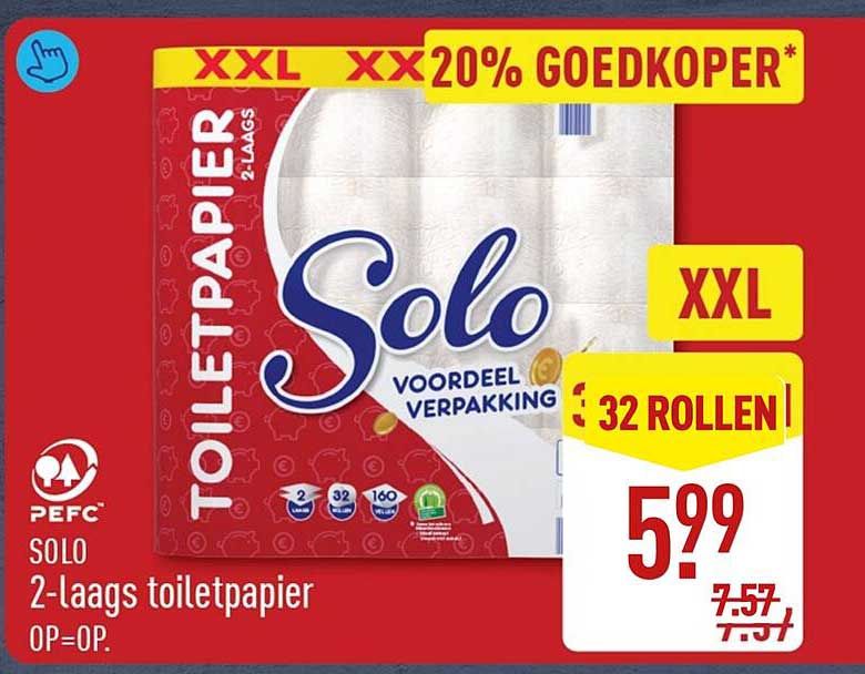 Solo 2-laags toiletpapier XXL 32 rollen 20% goedkoper*