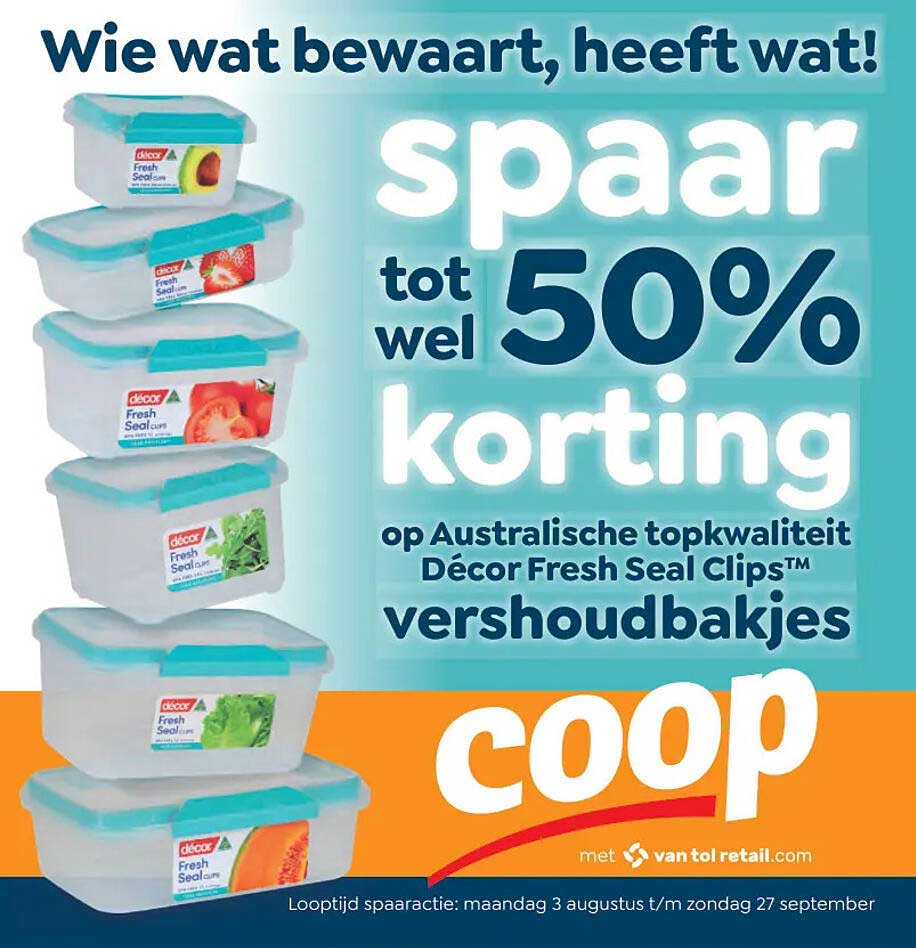 spaar tot wel 50% korting op Australische topkwaliteit Décor Fresh Seal Clips™ vershoudbakjes