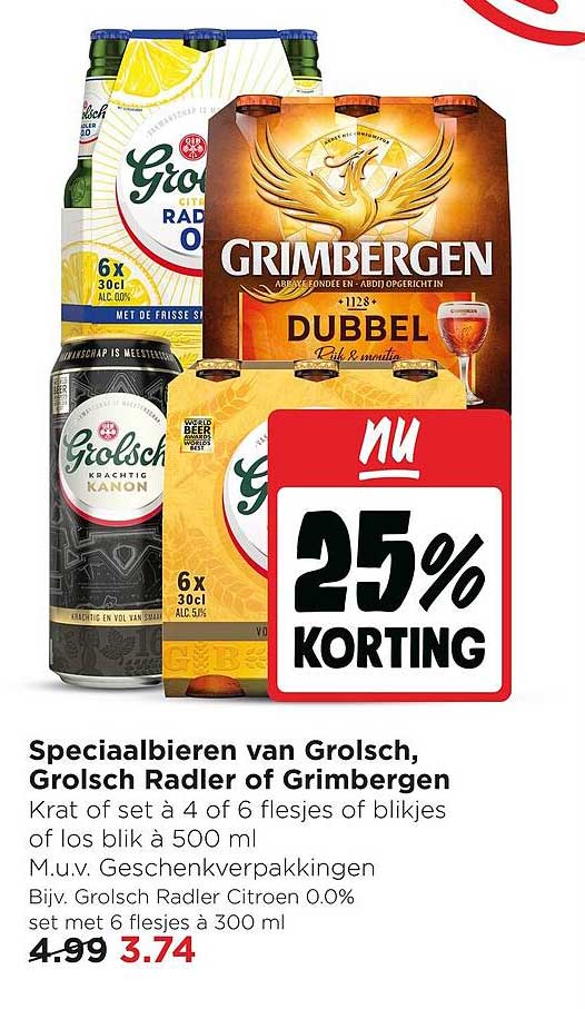 Speciaalbieren van Grolsch, Grolsch Radler of Grimbergen 25% korting