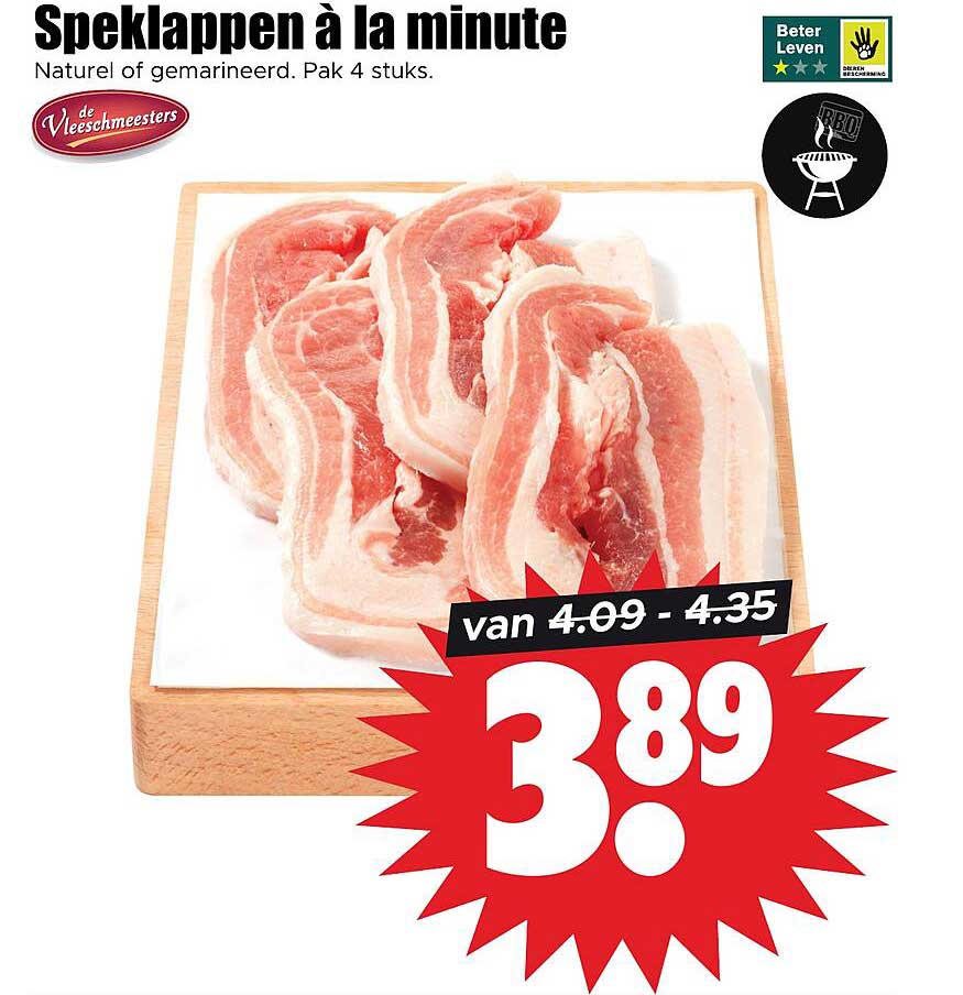 Speklappen à la minute Naturel of gemarineerd. Pak 4 stuks.