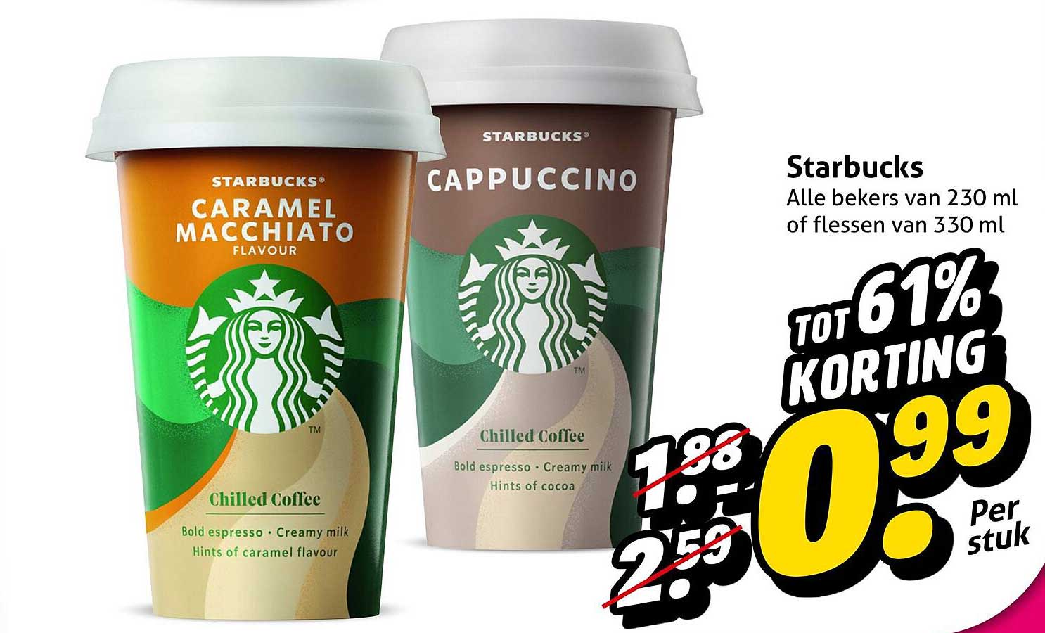 Starbucks Alle bekers van 230 ml of flessen van 330 ml TOT 61% KORTING