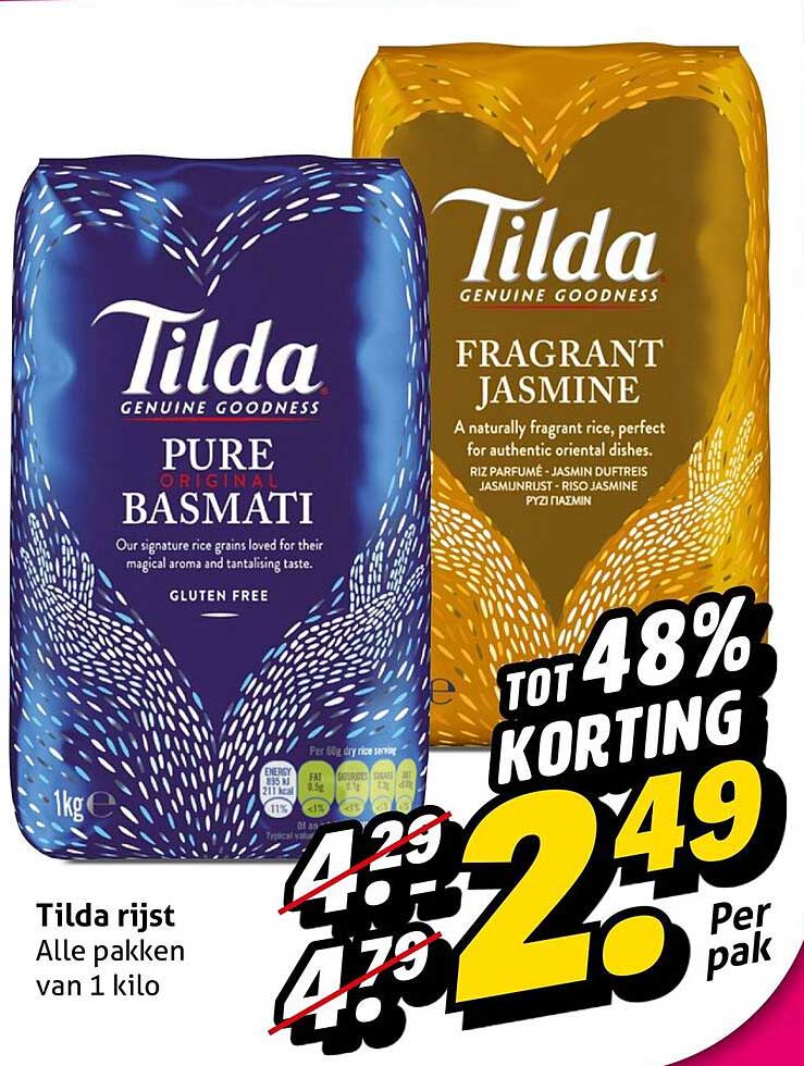 Tilda rijst Alle pakken van 1 kilo TOT 48% KORTING