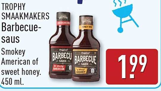 TROPHY SMAAKMAKERS Barbecue-saus Smokey American of sweet honey. 450 ml.