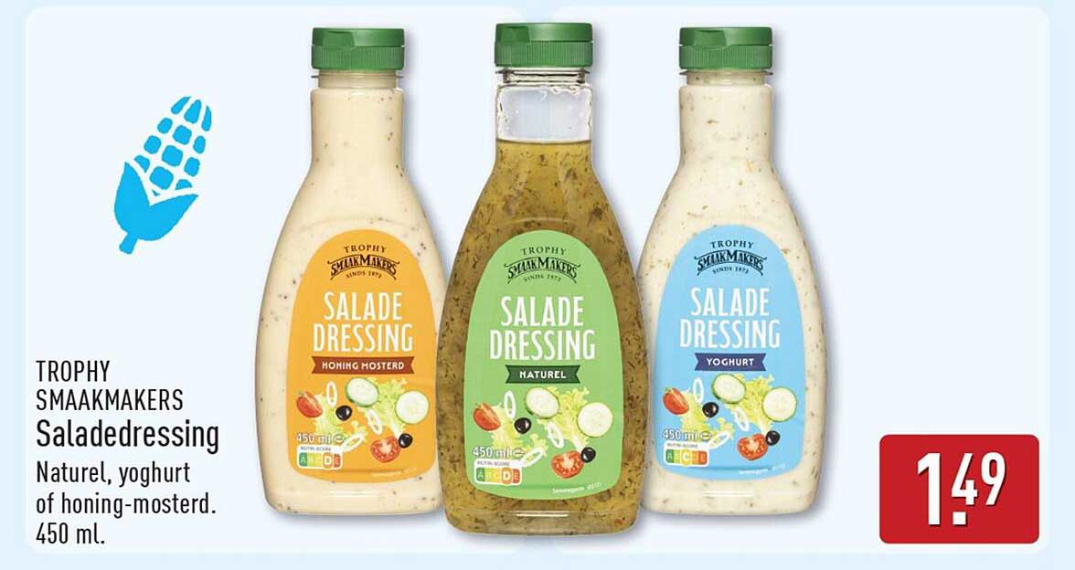 Trophy Smaakmakers Saladedressing Naturel, yoghurt of honing-mosterd. 450 ml.