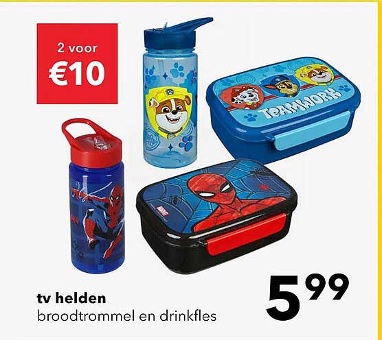 tv helden broodtrommel en drinkfles 2 voor €10