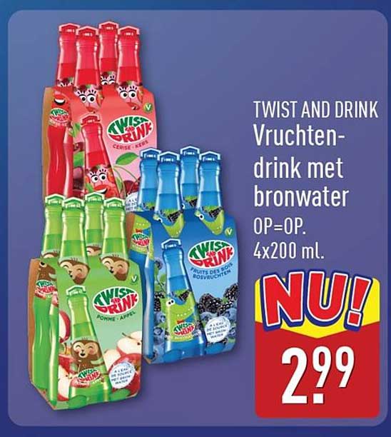 TWIST AND DRINK Vruchten-drink met bronwater OP=OP. 4x200 ml.