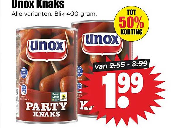 Unox Knaks Alle varianten. Blik 400 gram. TOT 50% KORTING