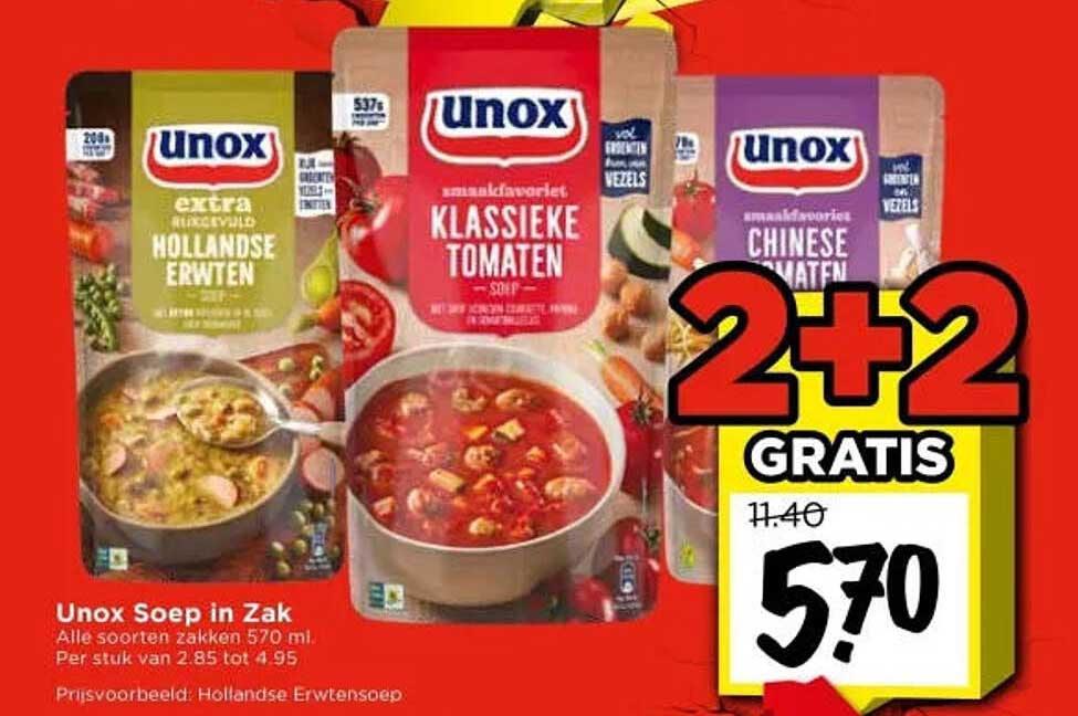 Unox Soep in Zak 2+2 gratis