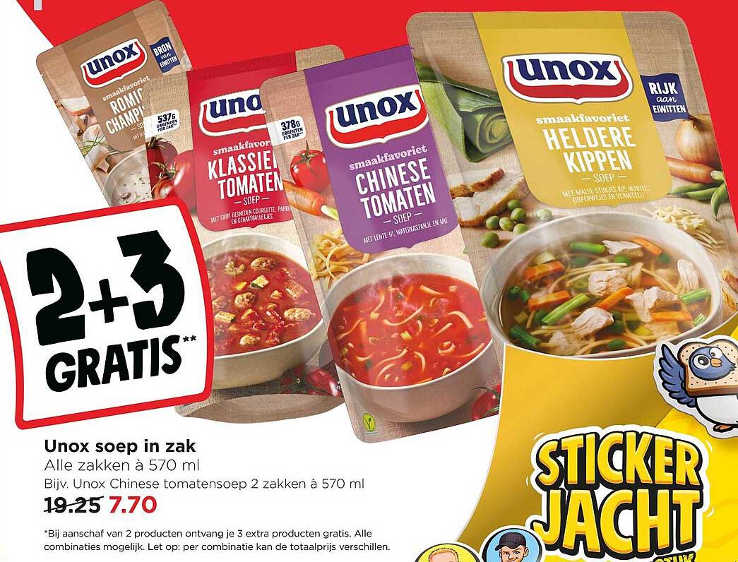 Unox soep in zak 2+3 gratis