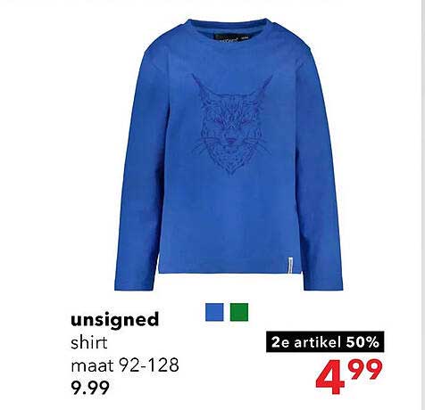 unsigned shirt maat 92-128 2e artikel 50%