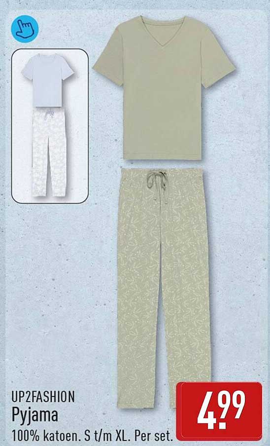 UP2FASHION Pyjama 100% katoen. S t/m XL. Per set.