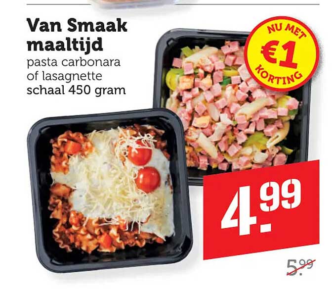 Van Smaak maaltijd pasta carbonara of lasagnette schaal 450 gram