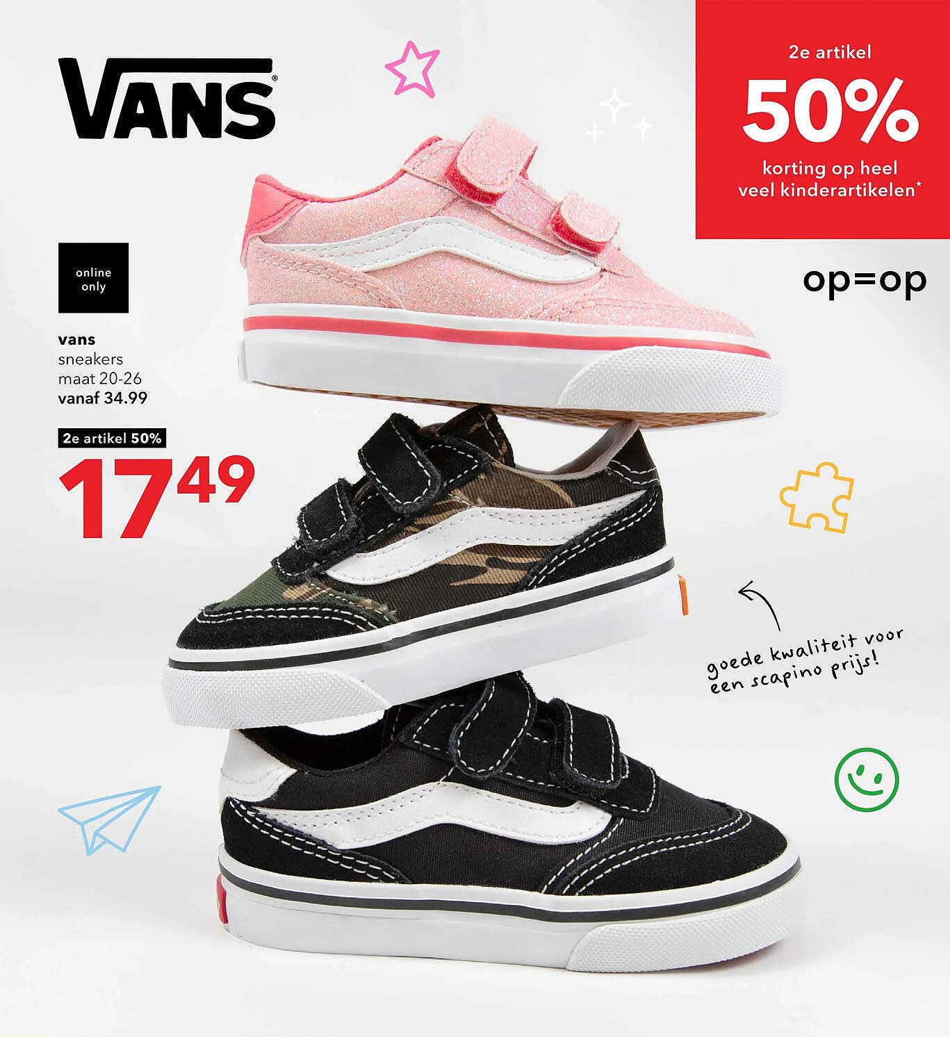 vans sneakers maat 20-26 vanaf 34.99 2e artikel 50%