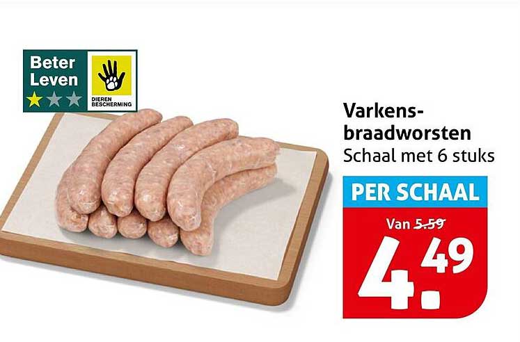 Varkens-braadworsten Schaal met 6 stuks PER SCHAAL