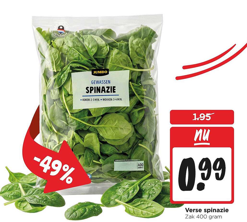 Verse spinazie Zak 400 gram -49%