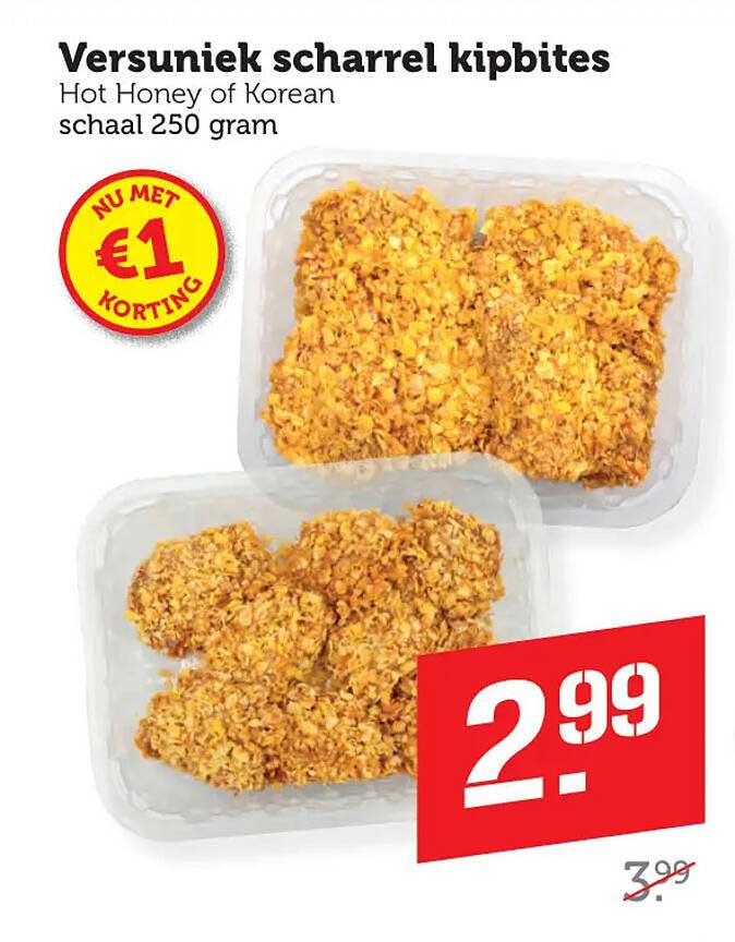 Versuniek scharrel kipbites Hot Honey of Korean schaal 250 gram