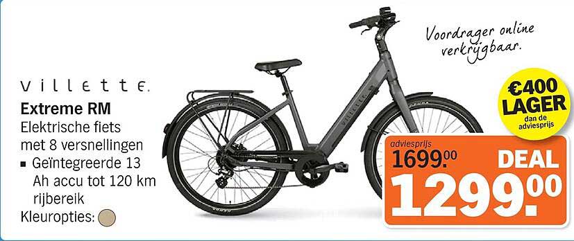 Villette. Extreme RM Elektrische fiets met 8 versnellingen Geïntegreerde 13 Ah accu tot 120 km rijbereik Kleuropties