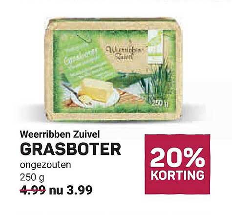 Weerribben Zuivel GRASBOTER ongezouten 250 g 20% KORTING