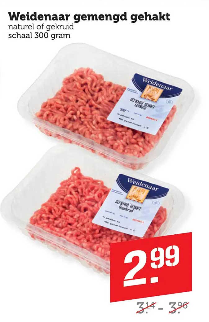 Weidenaar gemengd gehakt naturel of gekruid schaal 300 gram
