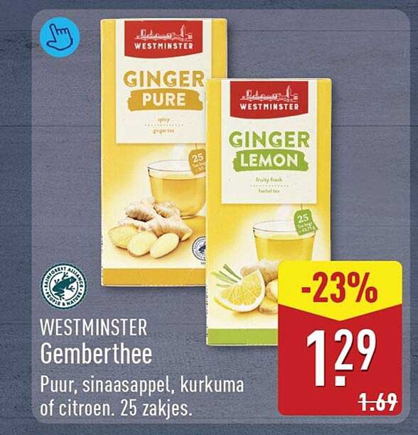 WESTMINSTER Gemberthee Puur, sinaasappel, kurkuma of citroen. 25 zakjes. -23%