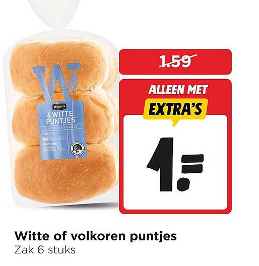 Witte of volkoren puntjes Zak 6 stuks