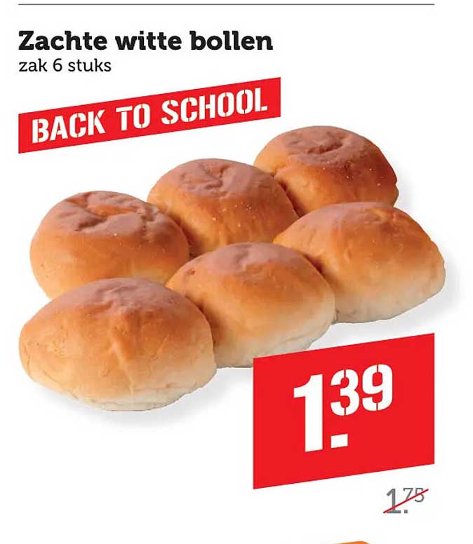 Zachte witte bollen zak 6 stuks BACK TO SCHOOL