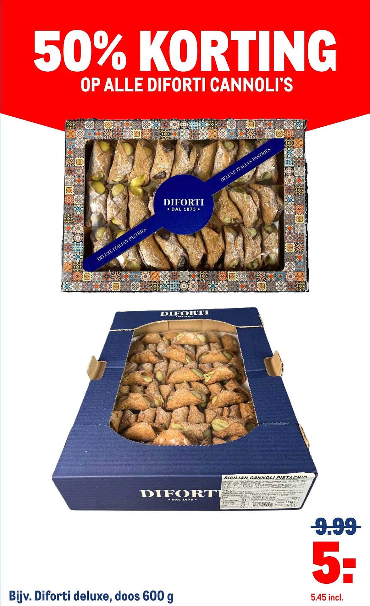 50% KORTING OP ALLE DIFORTI CANNOLI'S