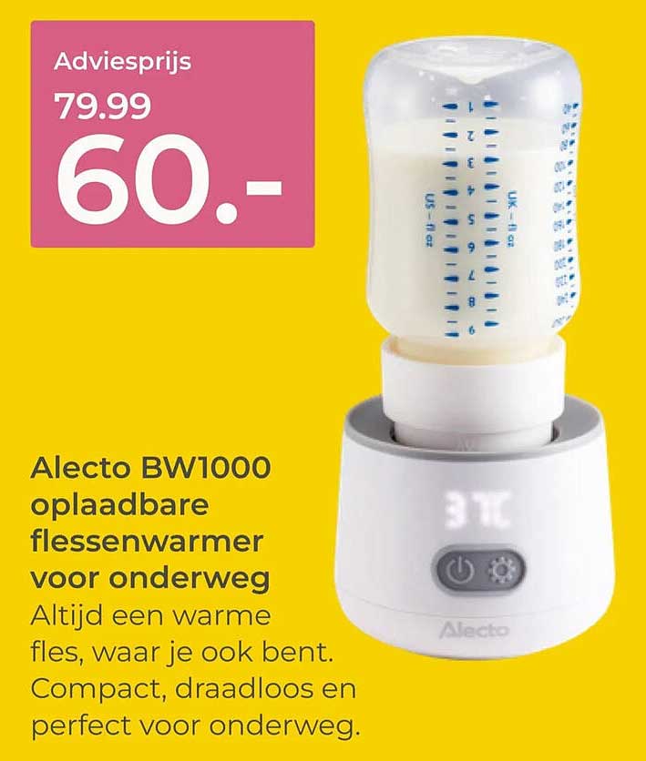 Alecto BW1000 oplaadbare flessenwarmer voor onderweg