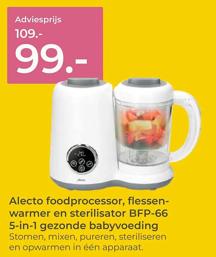 Alecto foodprocessor, flessenwarmer en sterilisator BFP-66 5-in-1 gezonde babyvoeding