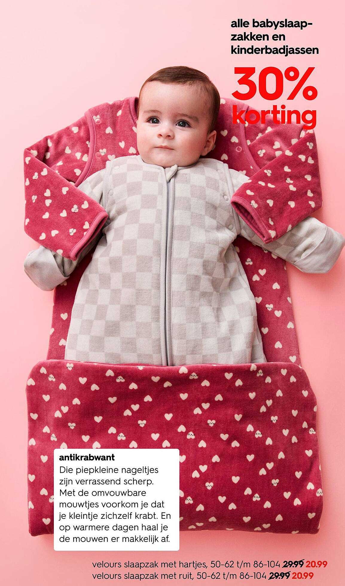 alle babyslaap-zakken en kinderbadjassen 30% korting