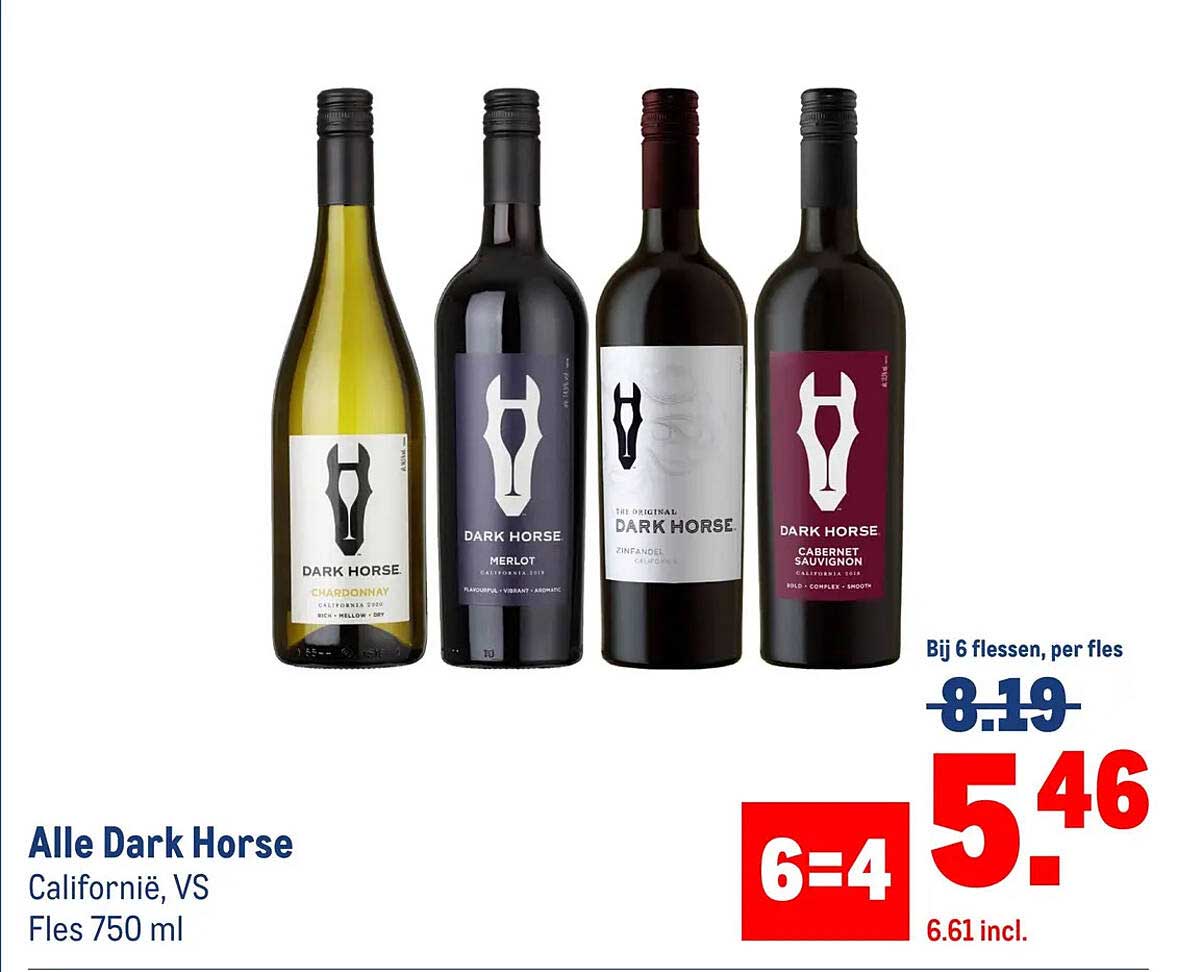 Alle Dark Horse Californië, VS Fles 750 ml 6=4