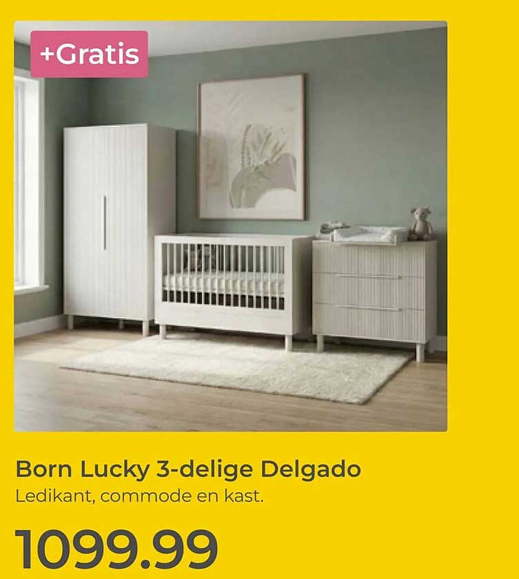 Born Lucky 3-delige Delgado Ledikant, commode en kast. +Gratis