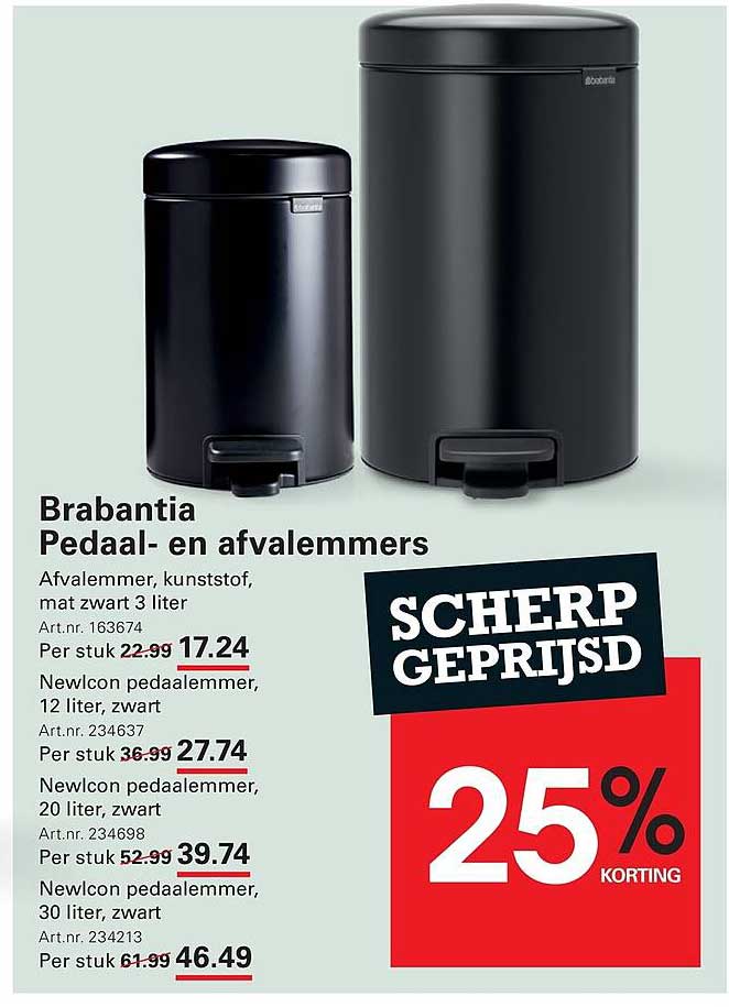 Brabantia Pedaal- en afvalemmers 25% korting